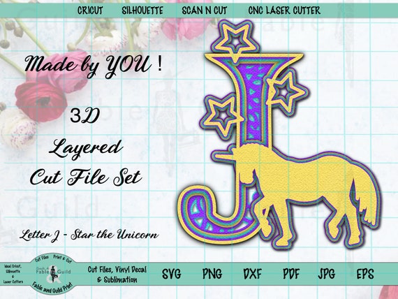 3d Layered Unicorn Svg Letter J Cricut Multi Layered Mandala Etsy