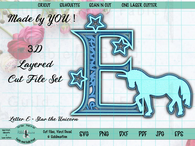 Download 3D Multi layer SVG Unicorn Alphabet Letter E Cricut ...