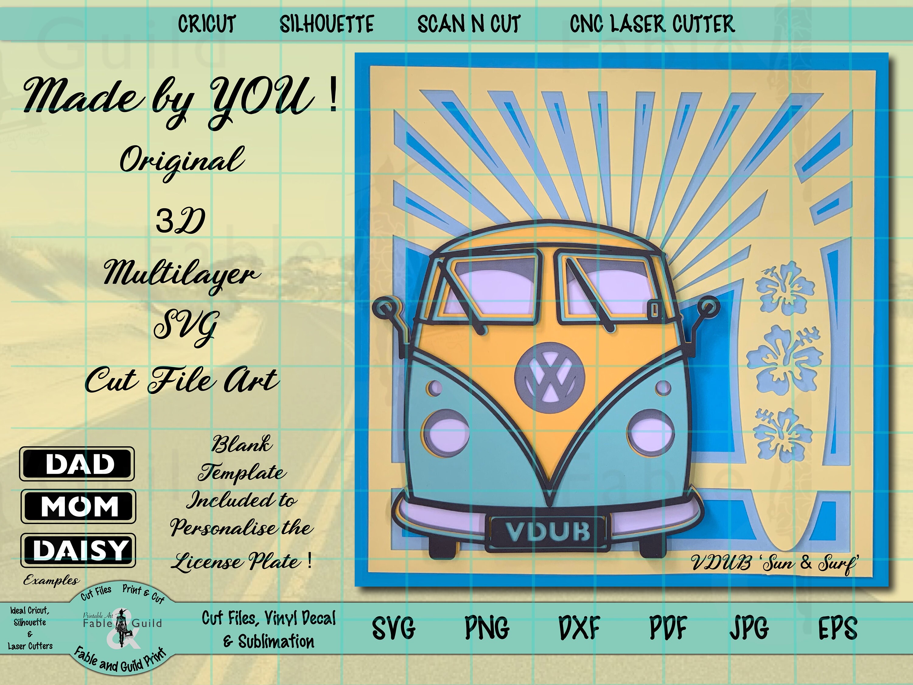 Download 3d Layered Vw Campervan Svg Multi Layer Cut Files For Cricut Etsy