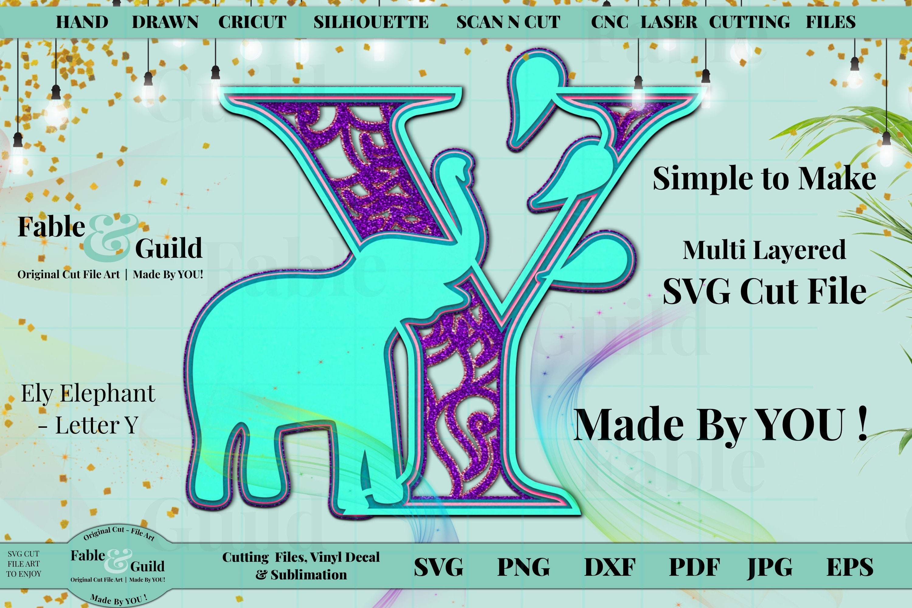 Download Elephant Svg Animal Alphabet Letter Y Cut File 3d Layered Etsy