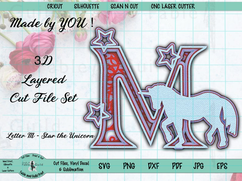 Download 3D Layered Unicorn Alphabet SVG Letter M Cricut Multi ...