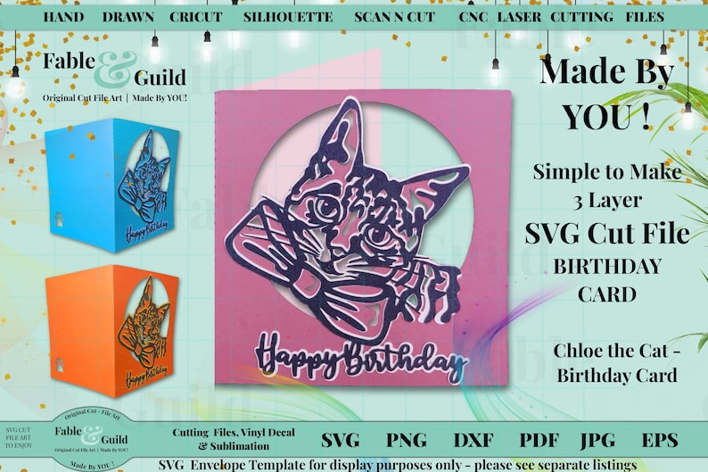 Download Cat SVG Birthday Card Template 3D Multi Layered Cricut Cut ...