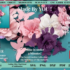 Paper Flower SVG, Rolled Flower SVG, 3D Flower Svg, Cricut Rolled Flower FREE 3D Cross Template, Wild Rose Paper Butterfly Make in 2 Minute!