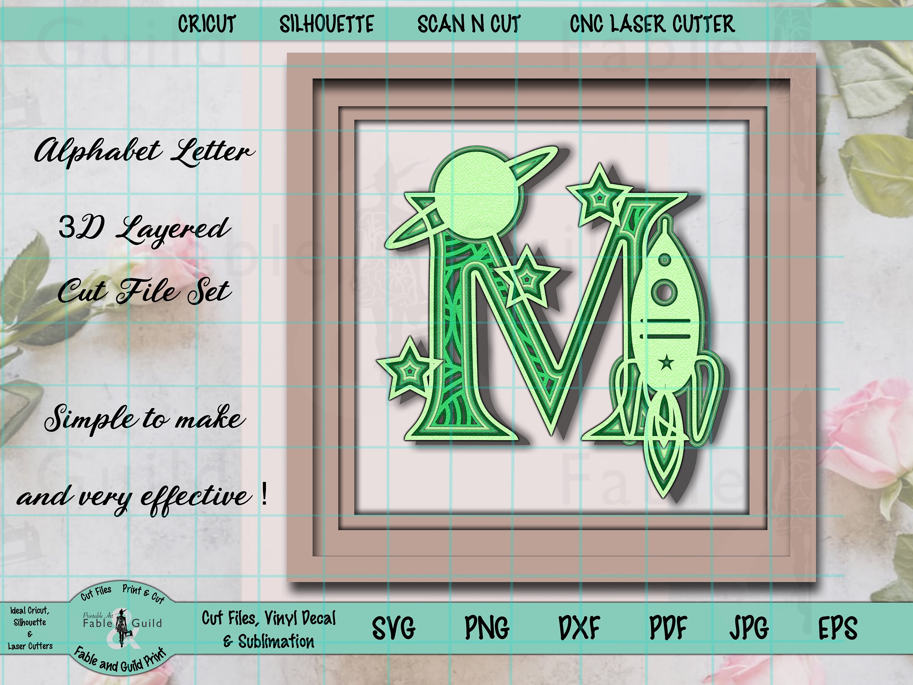 Download Spaceship Rocket Svg Layered Letter M Cut Files For Cricut Etsy