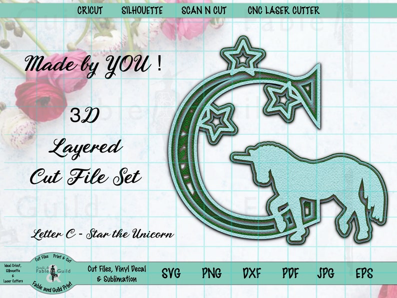 Download 3D Layered Unicorn SVG Letter C Cricut Multi layer Pony ...