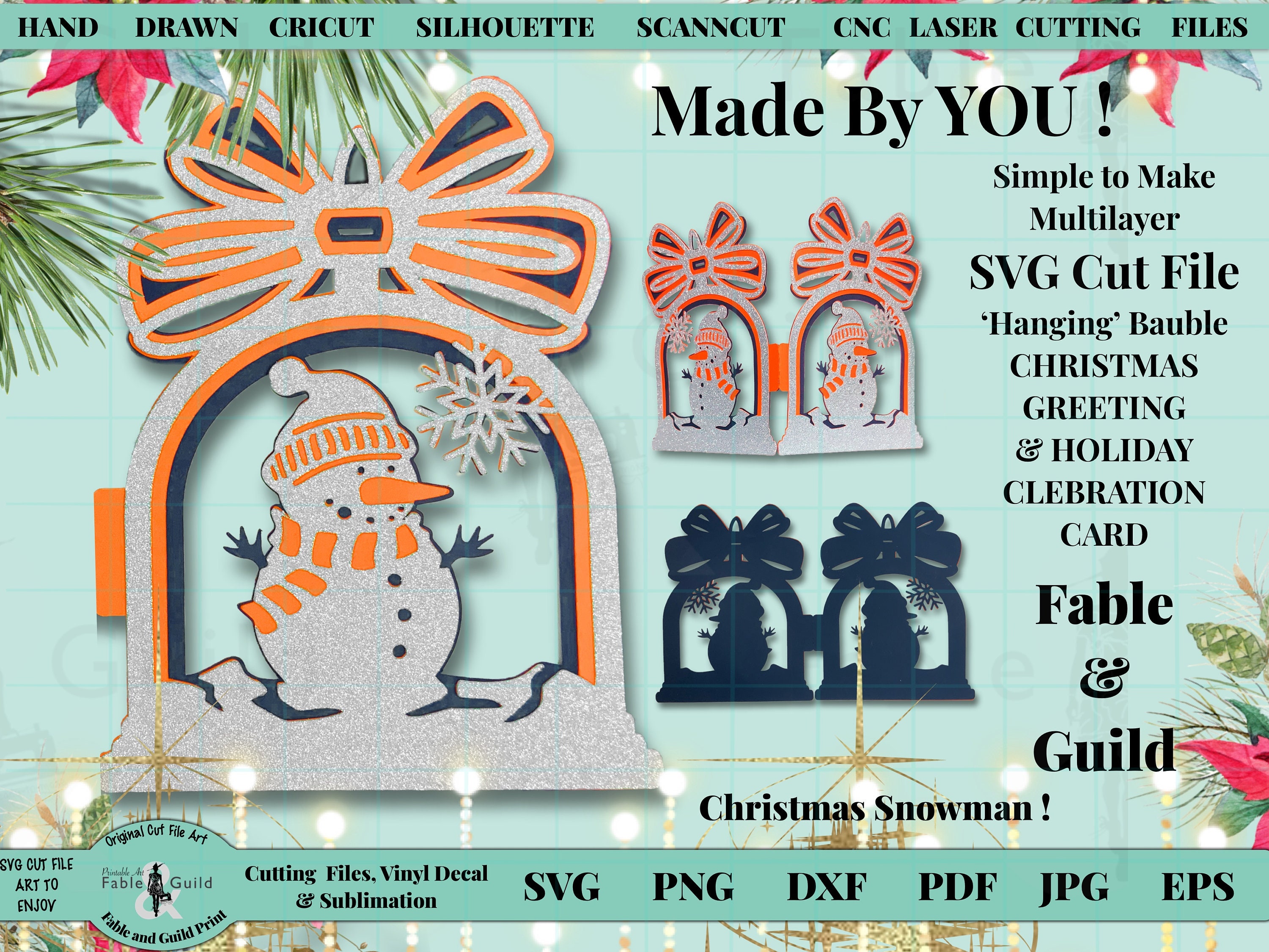 Download 3d Multi Layered Cricut Cut File Svg Snowman Christmas Card Etsy