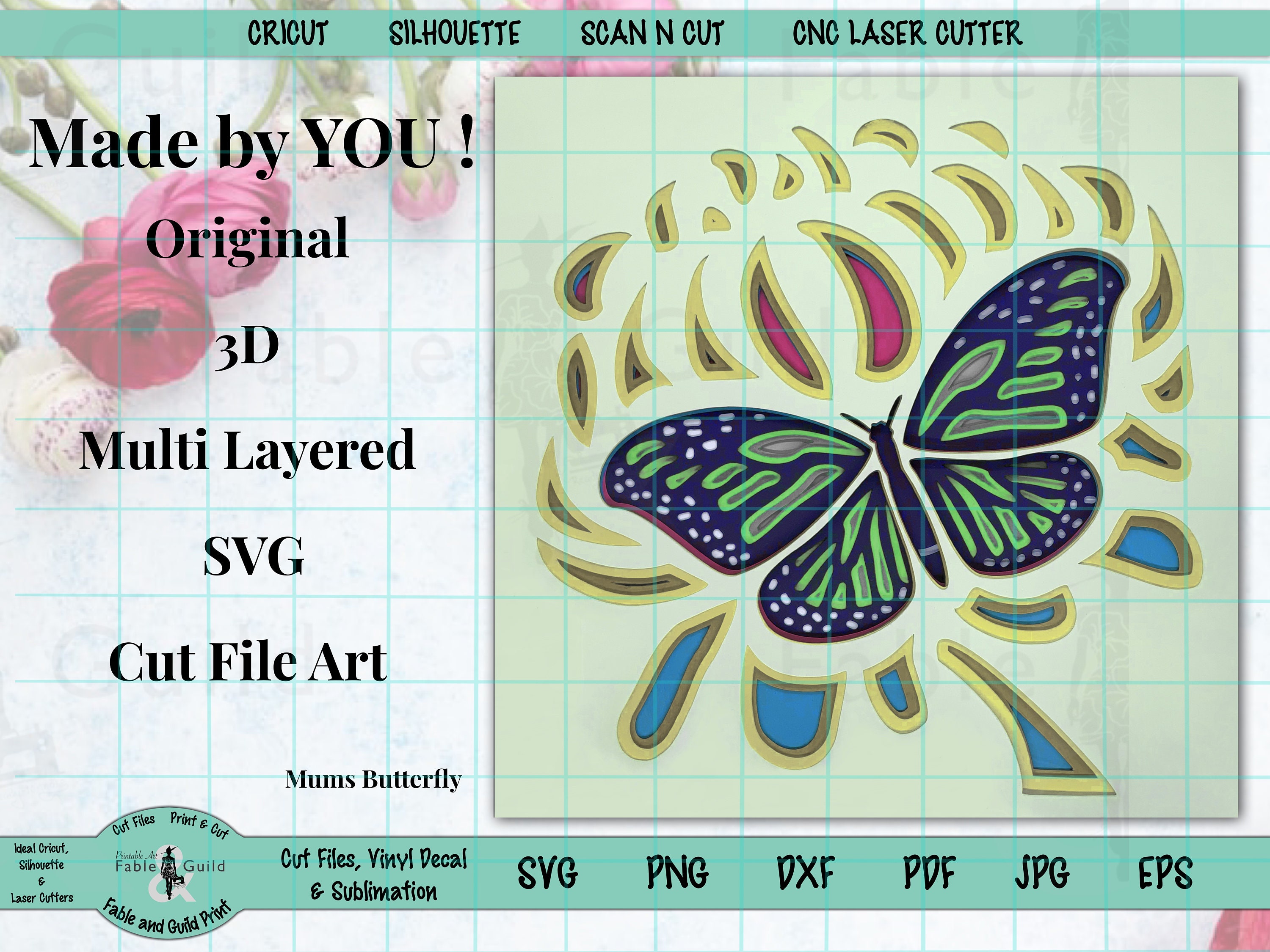 Download Butterfly Svg 3d Flower Cut Files For Cricut Scanncut Etsy