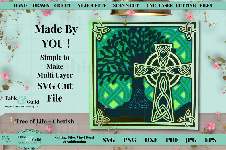 Lucky Celtic Knot Irish St Patricks Day Silhouette ScanNCut 3D Multi Layered Cricut Cut File Cricut 3D Tree of Life File SVG Celtic Cross