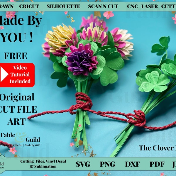 3D Four Leaf Clover Flower SVG Cut File Bundle for Cricut, Shamrock Svg, 3D Flower SVG, Paper Flower Template, 3D Lucky Clover Flower Svg