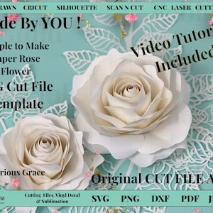 Paper Flower SVG, Paper Rose Template, 3D Flowers Cut File for Cricut, Rose Shadow Box Flower SVG, Paper Flowers for Wedding Video Tutorial