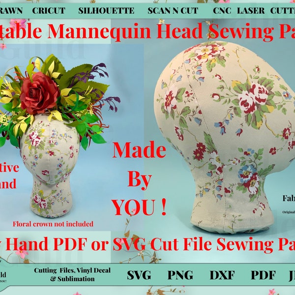 Mannequin Head Sewing Pattern, Easy Digital PDF, Womens Hat, Head dress, Flower Crown Stand, Printable PDF or SVG Cut File, 3 Sizes Included