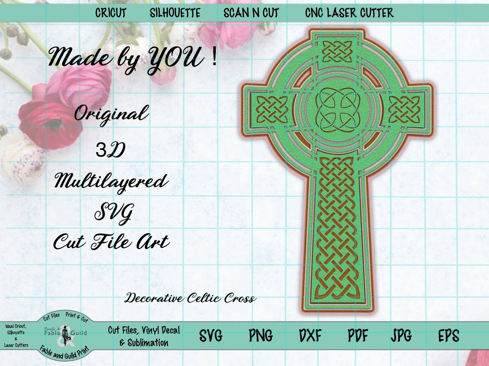 Download 3D Layered Celtic Cross SVG Cut File Cricut Celtic Knot St ...