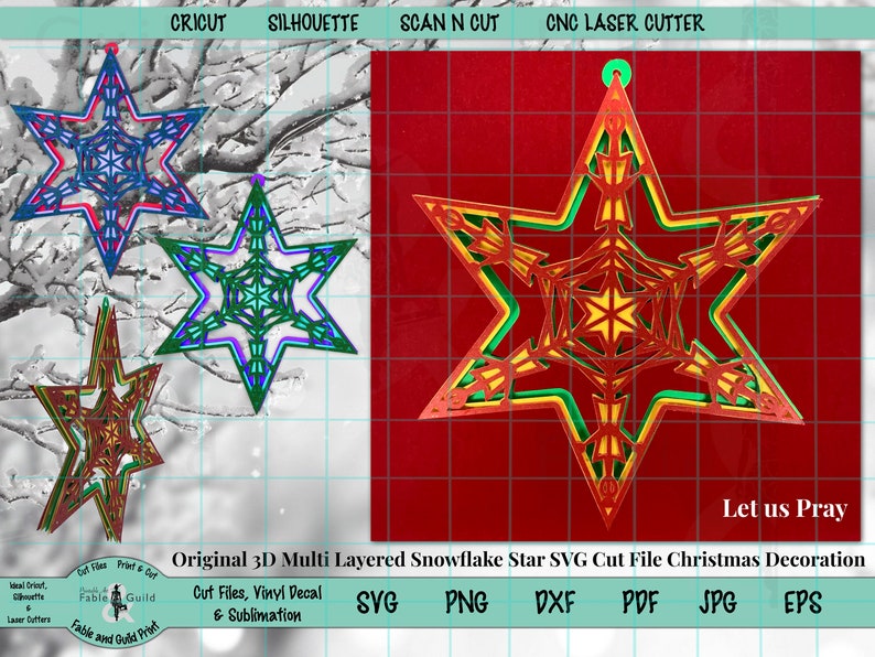 Download 3D Multi layered SVG Star Snowflake Christmas Tree | Etsy