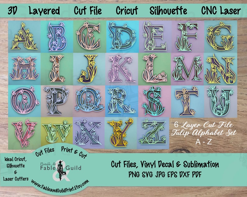 3D Layered Alphabet SVG Letter Bundle Cricut SVG Cut File | Etsy