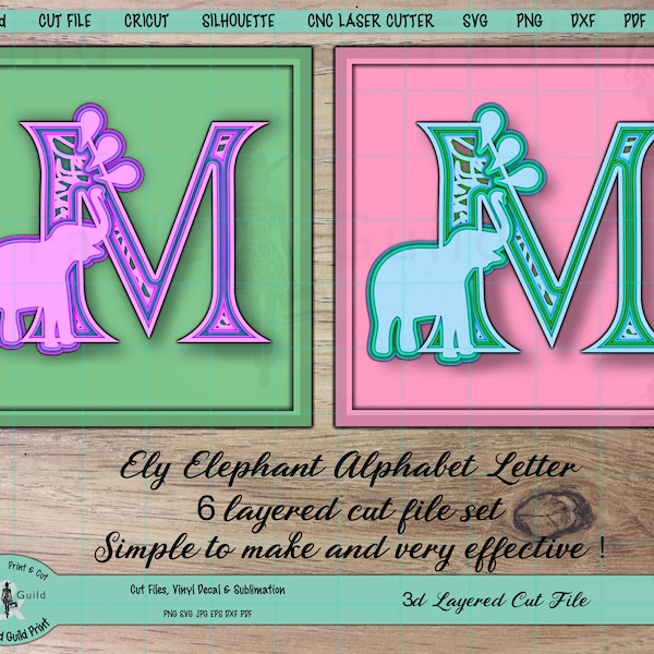 Baby Elephant SVG Cut File, Nursery Animal Monogram svg, 3D Alphabet Letter M for Cricut, Shadow Box svg, Kids Wall Decor Digital Download Baby Elephant SVG Cut File, Nursery Animal Monogram svg, 3D Alphabet Letter M for Cricut, Shadow Box svg, Kids Wall Decor Digital Download