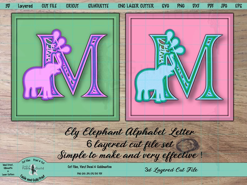 Download Elephant SVG Cut File 3D Alphabet Letter M for Cricut | Etsy
