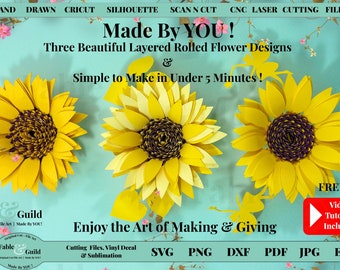 Paper Sunflower Shadow Box Project, Sun flower SVG, SVG Cut File for Cricut, Secret Fairy Garden svg, FREE 3D Heart Template