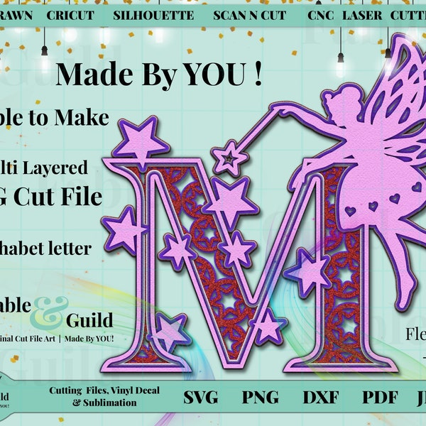 SVG Fairy Cut Files Alphabet Letter M pour Cricut Project, Tooth Fairy Gift Card for Toddler Girl, 3D Layered Star et Mandala SVG Design