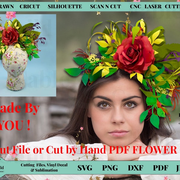 Festival Flower Crown Head Dress PDF Pattern, DIY Paper Floral Boho Wedding headband Template, SVG Paper Flower Crown Cut File for Cricut