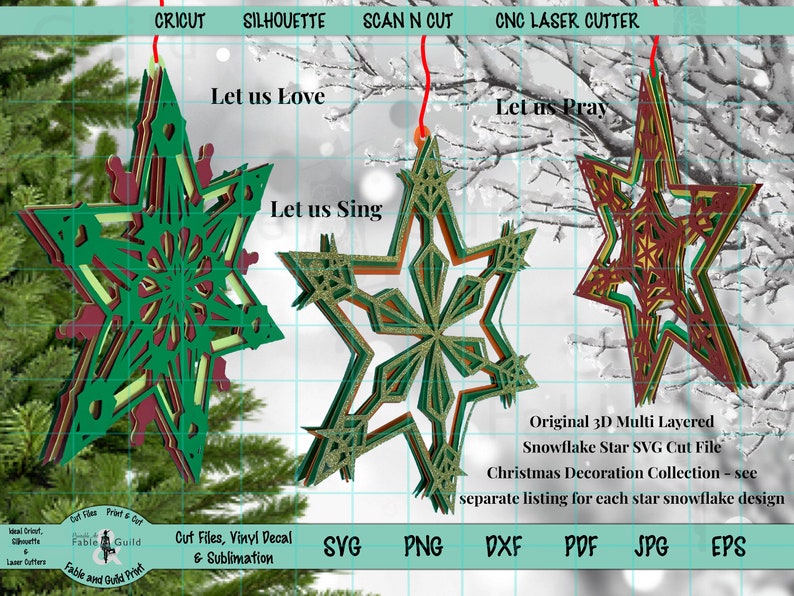 Download 3D layered SVG Star Snowflake Cut File Christmas Tree | Etsy