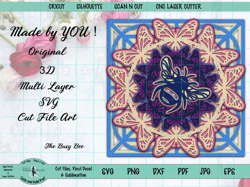 Download 3D layered SVG Files for Cricut Mandala Butterfly Bee Cut ...