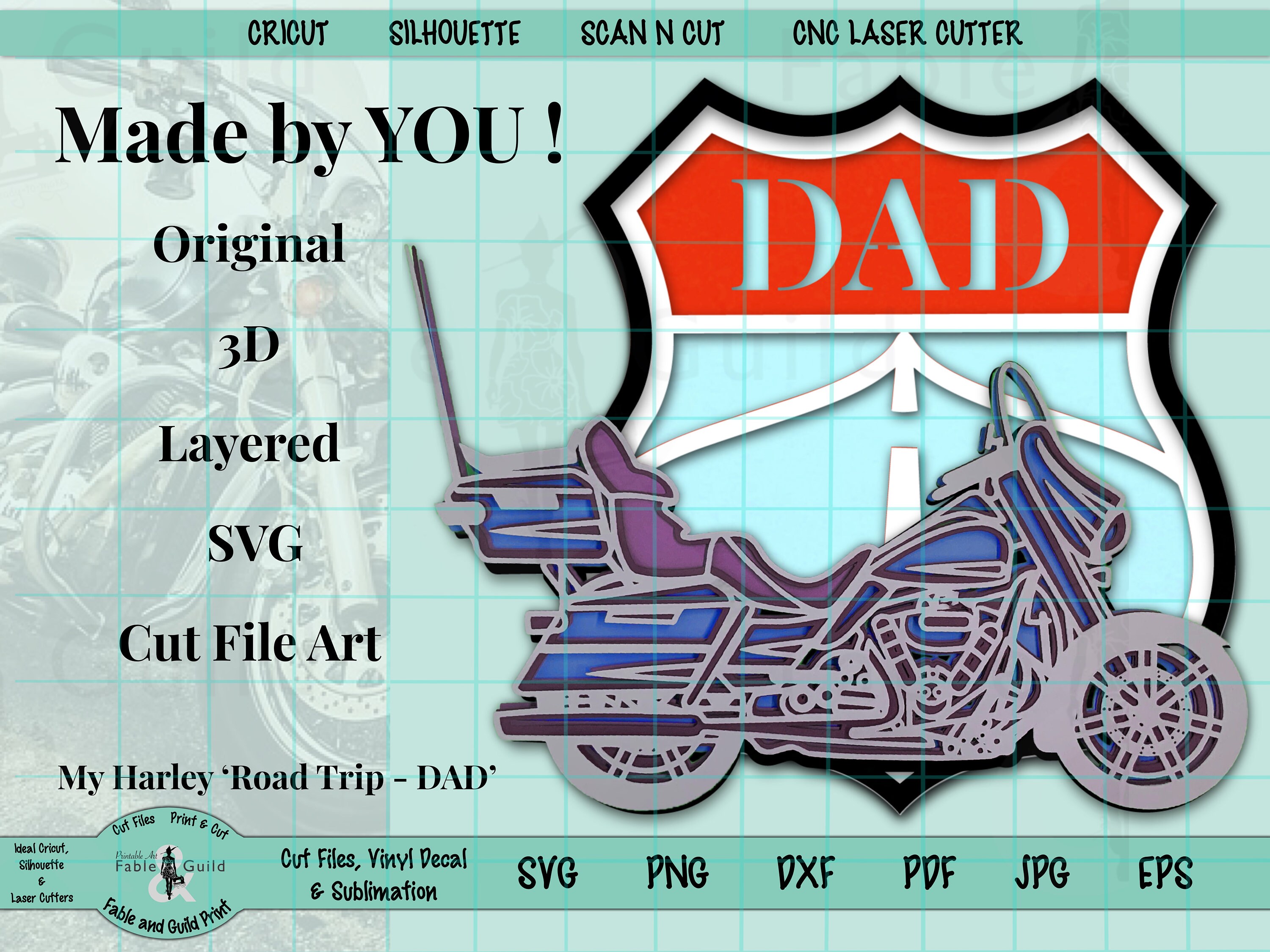Download Svg Layered Harley Motorcycle 3d Multilayer Cutting Files For Cricut Scanncut Silhouette Motorbike Fathers Day Dad