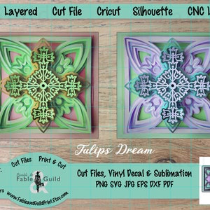 Spring Tulip Multi Layer Pattern SVG Cut File for Cricut Silhouette, 3D Layered Mandala svg, Modern Flower Silhouette, Floral Laser Cut Art