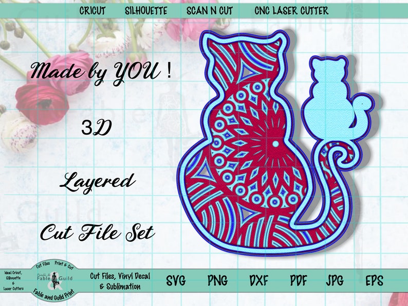 Download 3D Layered Mandala Cat Kitten Cricut SVG Cut File ...