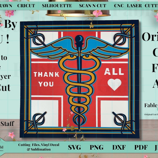 Medical Caduceus Shadow Box Project, Layered SVG Cut File for Cricut, Medical Caduceus SVG Gift for Nurse, Doctor, Hospital, Healthcare