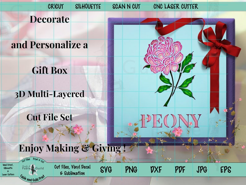Download Cricut SVG Peony Botanic Flower Cut File 3D Multi Layered ...