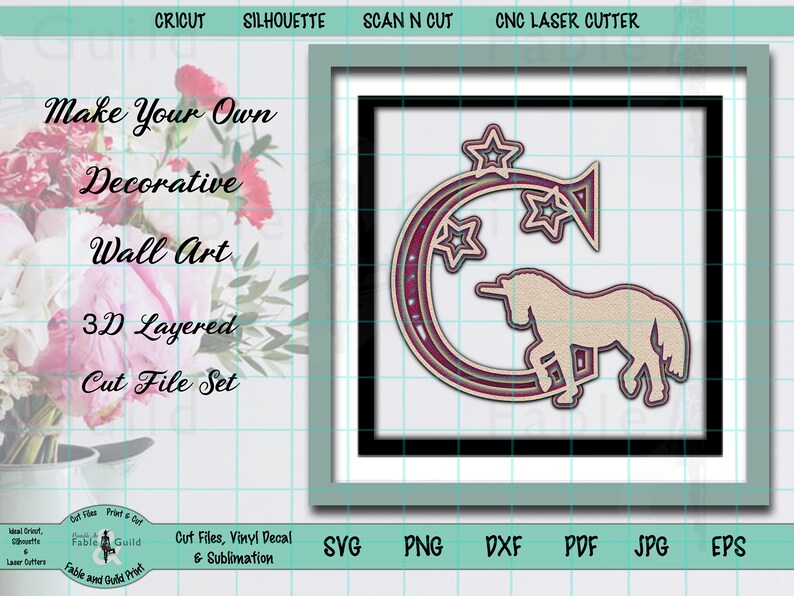 Download 3D Layered Unicorn SVG Letter C Cricut Multi layer Pony Horse | Etsy