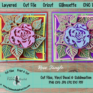 3D Multi Layered Cricut Cut File, Cricut SVG Rose Mandala Flower, Silhouette Cameo Zentangle, Paper Card Crafting Floral Wood Laser Dxf Png