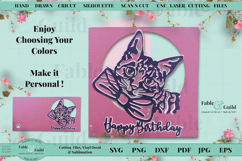 Cat SVG Birthday Card Template 3D Multi Layered Cricut Cut - Etsy