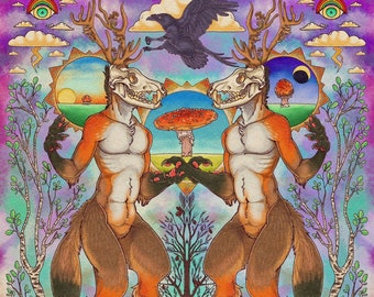 ODE to AMANITA - Original anthro art, high quality Giclée art canvas print - 11 x 14 and 18 x 24 sizes