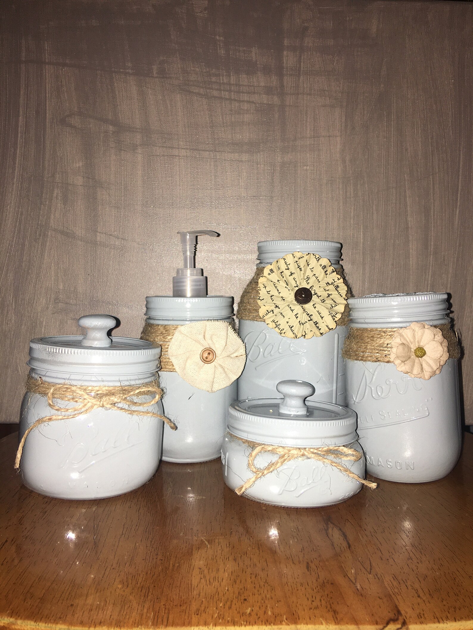5 Piece Mason Jar Bathroom Canister Set Etsy