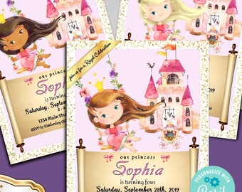 Princess Birthday Invitation, Princess birthday, Editable birthday invitation for kids, Girl birthday invitation, Invitation Template