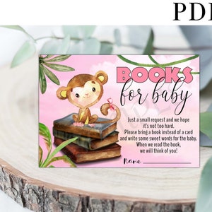 Affenbuch für Babykarten, Affen-Babyparty druckbare, Affen-Babyparty, Buchwunschkarte, Dschungel-Babyparty, Babypartymädchen