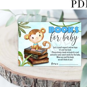 Livre de singe pour cartes de bébé, baby shower de singe à imprimer, baby shower de singe, carte de demande de livre, baby shower de la jungle, baby shower de garçon
