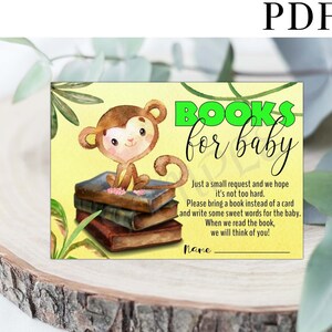 Affenbuch für Babykarten, Affen-Babyparty druckbare, Affen-Babyparty, Buchwunschkarte, Dschungel-Babyparty, Babyparty unisex