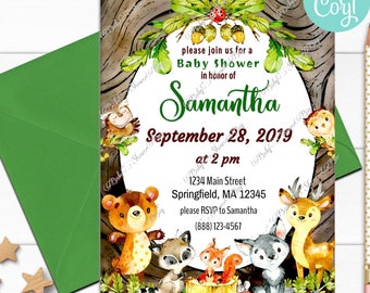 Woodland Animals Baby Shower Invitation, Invitation template, Shower baby invite, Baby Shower printable, Editable Invites, Birthday invite