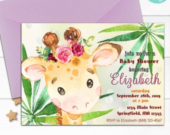 Giraffe Baby Shower Invitation, Girl Baby Shower, Baby girl shower Invitation, Editable invitation, Jungle Baby Shower, Oh girl, Oh baby