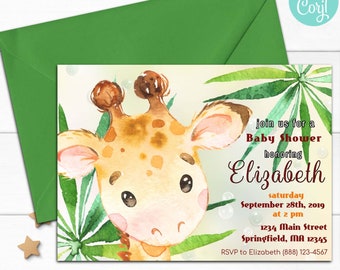 Jungle Baby Shower Invitation, Giraffe Baby Shower, Jungle invitation, Editable invitation, Baby Shower printable, Invitation template
