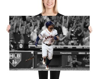 Special Discount | Jose Altuve | 36 x 24 | 2019 Game 7 ALCS Walk Off Home Run | Mixed B&W Color | Premium Poster Print |  Astros vs. Yankees