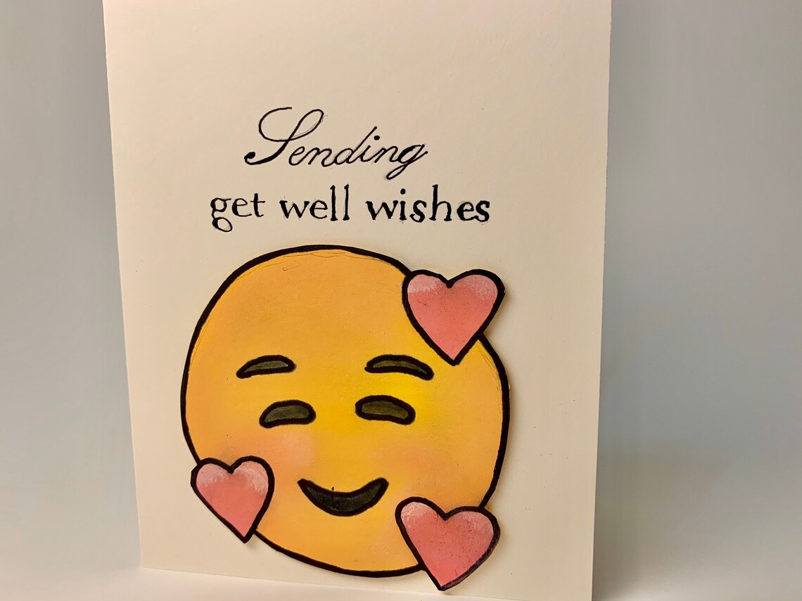 Enviar Get Well Wishes Card con Emoji sonriente Corazones / | Etsy