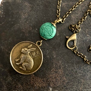 LONGEVITY Rabbit - &quot;Shou&quot; - Year of the Rabbit - Rabbit Amulet - Chinese Zodiac Rabbit - Rabbit Necklace - Chinese New Year Gift - Hare -Z36