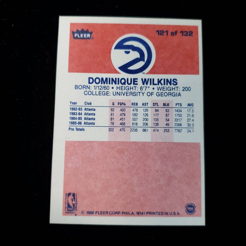 1986 Fleer Dominique Wilkins Rookie 121 Hall of Famer lot 100 NM Regular-139 image 4