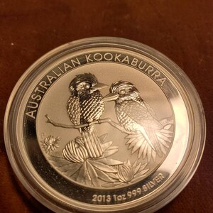 2013  Australia Kookaburra / Queen Elizabeth II  1 ounce 999 Silver Coin- Original Capsule  - Gem BU !  Lot # 1298
