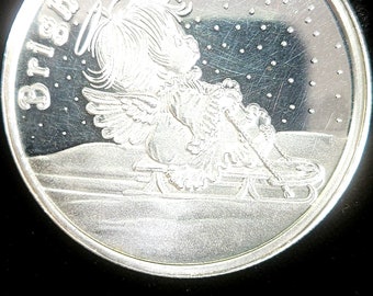 Brightest Joys   -Angel on a sled   1  ounce 999 silver Coin / Round      Regular-59  lot #88