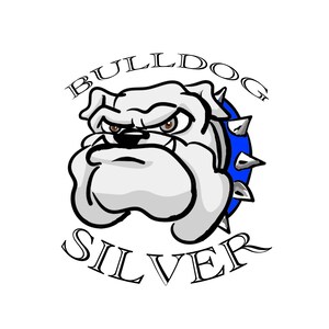 May include: A cartoon bulldog with a blue collar and spikes, with the words "BULLDOG SILVER" above and below the image.