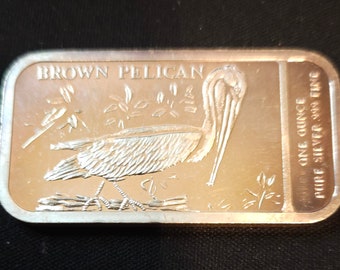 Brown Pelican    1 ounce  Silver .999  Art Bar - Endangered Species -  Rare Regular 99     Lot# 822